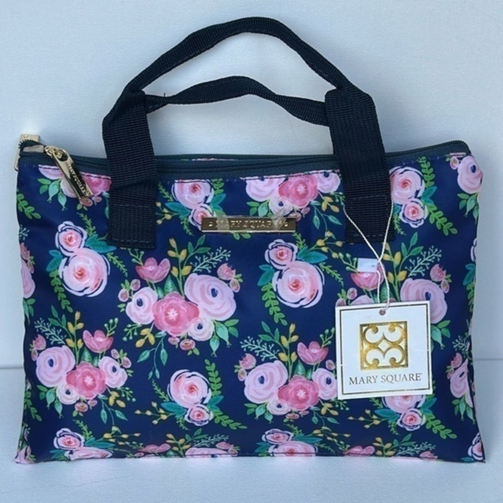 Mary Square Foldable Organizer Bag with button closure in navy - Picture 1 of 13